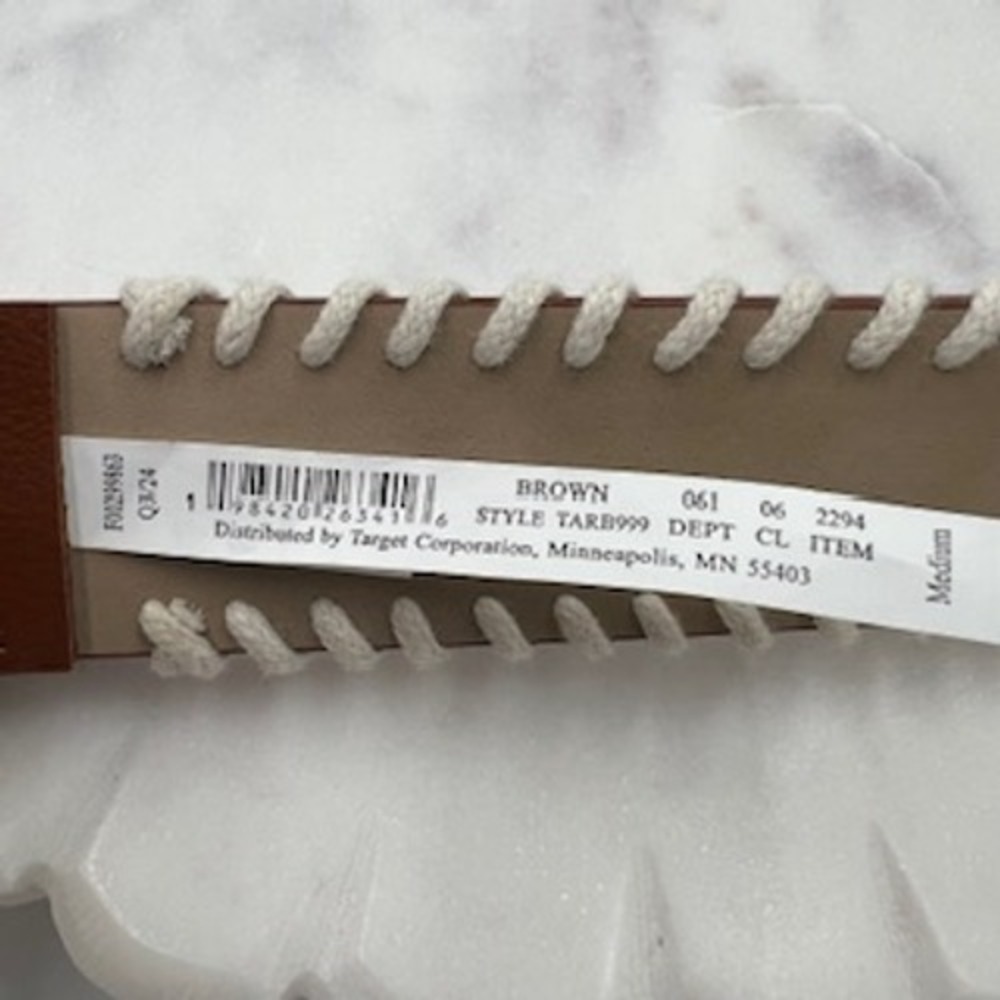 Wild Fable Women Brown Western Whipstitch Belt Silver Engraved Buckle Medium NEW - Picture 6 of 8